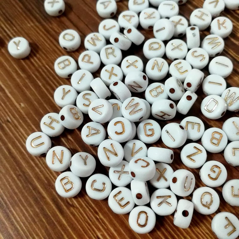 Looconi Amaney 1000pcs 7×4mm White Round Acrylic with Rose Gold Alphabet Letter Beads for Jewelry Making - Image 4